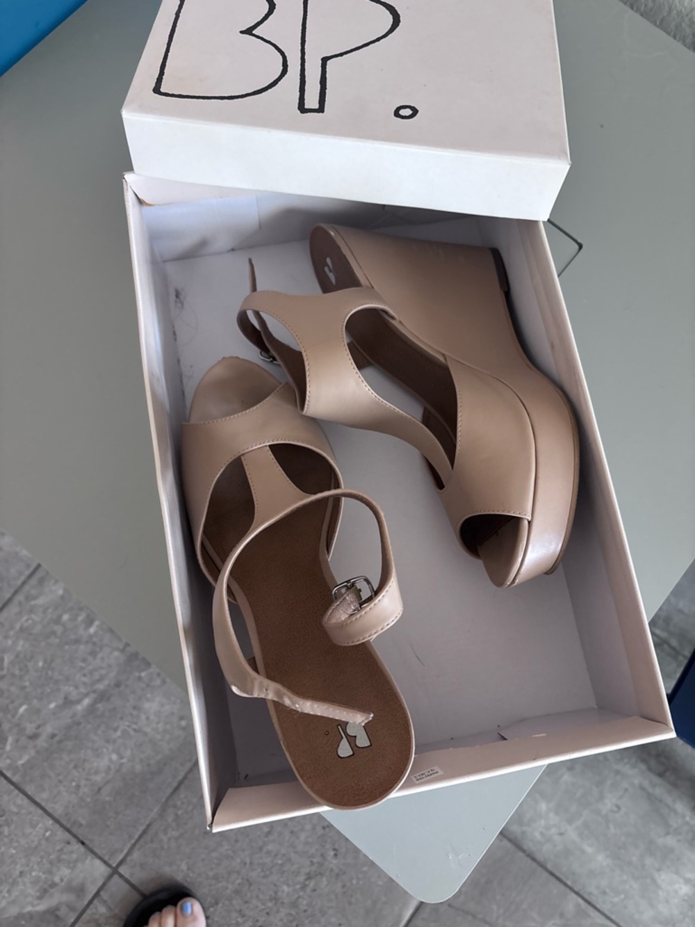 bp Women's Beige Peep-Toe Wedge Sandals